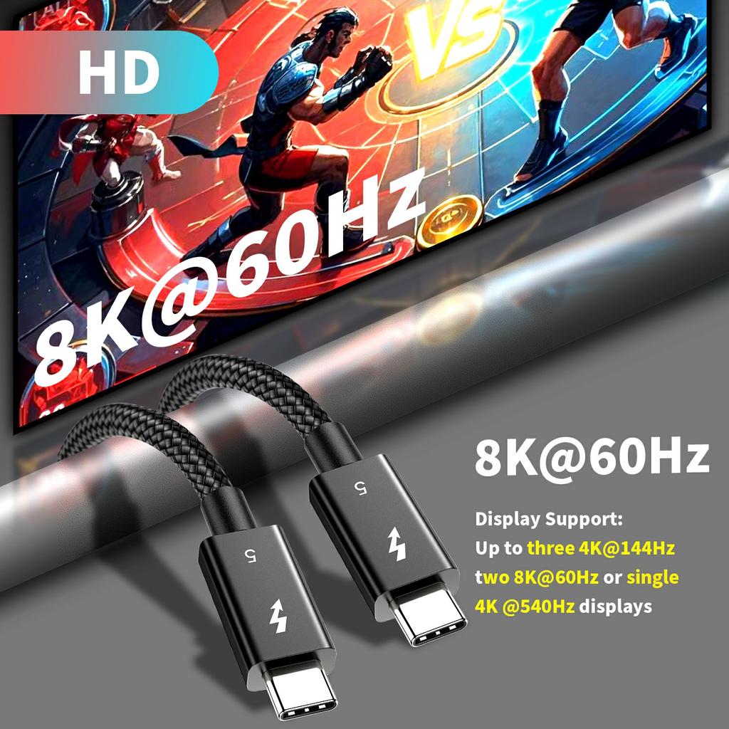 1m Compatible with Thunderbolt USB 5 Cable 80GB Data Transfer 8K 60Hz Video PD 240W Fast Charging Cord