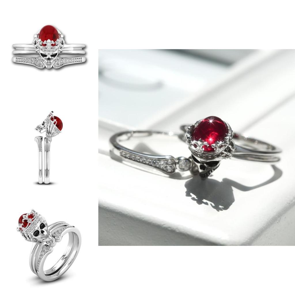 Women Skull Rings Inlay Unique Punk Ring Beautiful Skeleton Jewelry Collection**