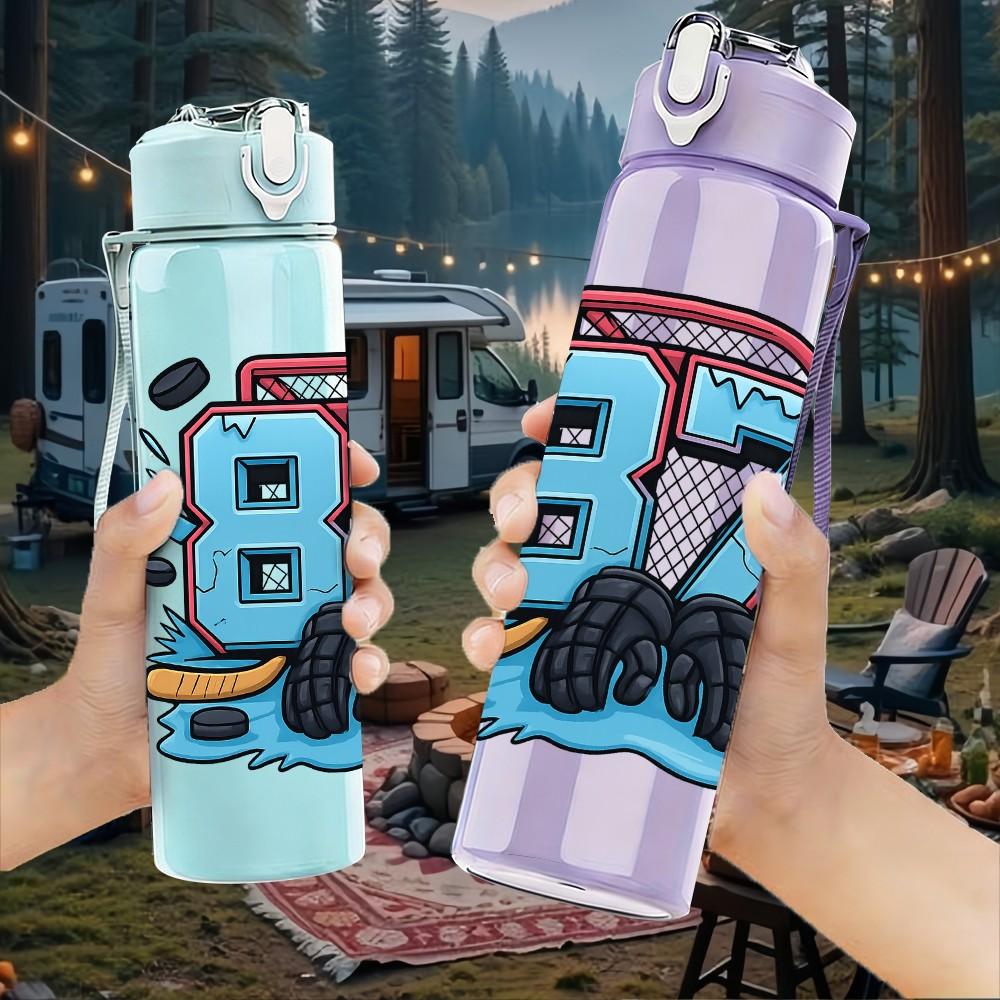 1PC Retro B7 Letter Art 750ml Color Plastic Sports Water Bottle Leakproof Flip Straw Lid Suitable for Sports Office Home Use
