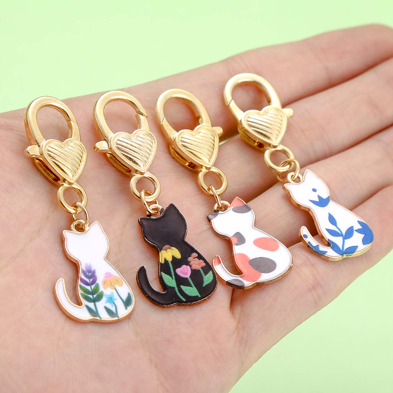 4 шт. Красочный эмалевый милый брелок в виде кошки, Сплавной брелок в виде животного, Для ключей от машины, Рюкзаков, Кошельков