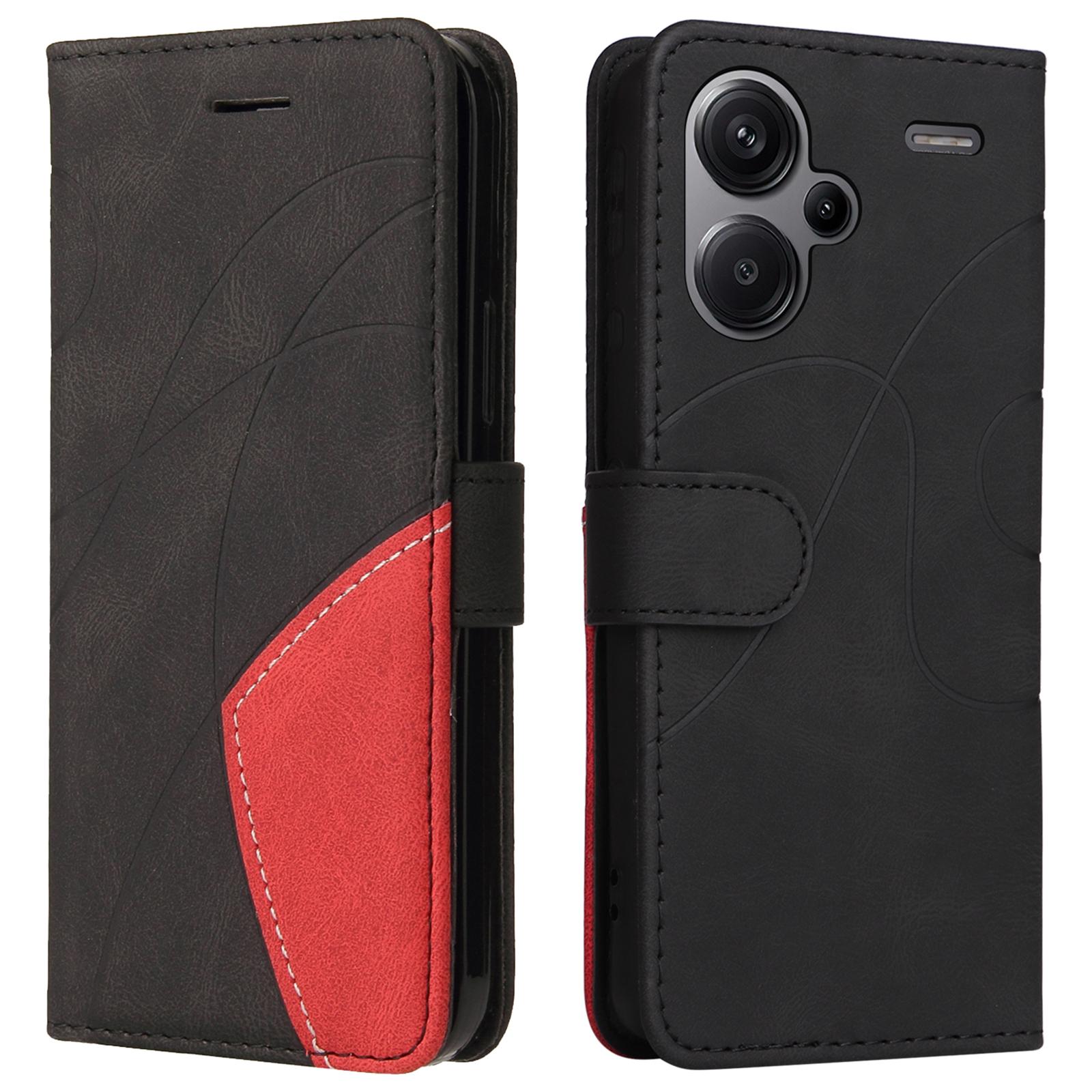 

For Xiaomi Redmi Note 13 Pro+ 5G Leather Case Wallet Stand Color Splicing Phone Cover Black