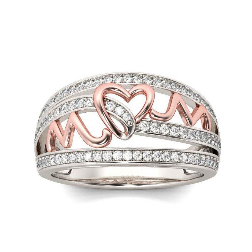 Two-Tone 'Love Mom' Ring - Ideal Gift for Christmas & Mother's Day