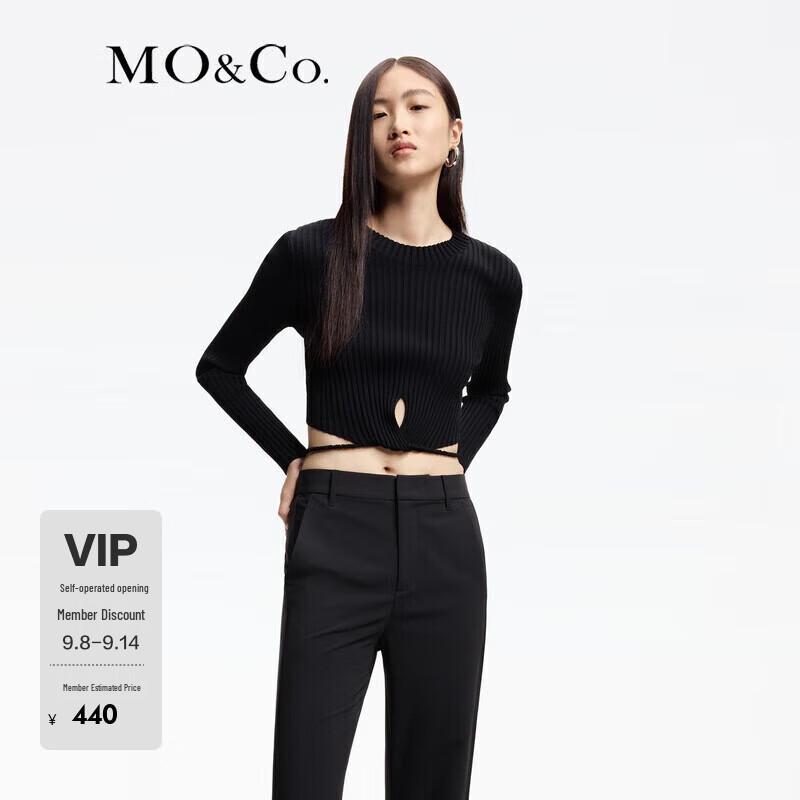 

MO&Co. Женский трикотажный топ с длинными рукавами, укороченный, в рубчик, на завязках M