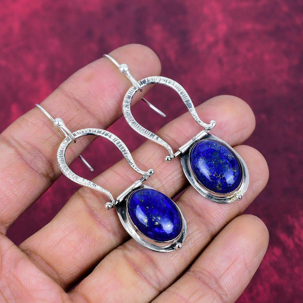 Lapis Lazuli Örhängen Handgjorda Ädelstenssmycken, 925 Äkta Sterlingsilver Örhängen, Smyckesörhängen med Unik Design