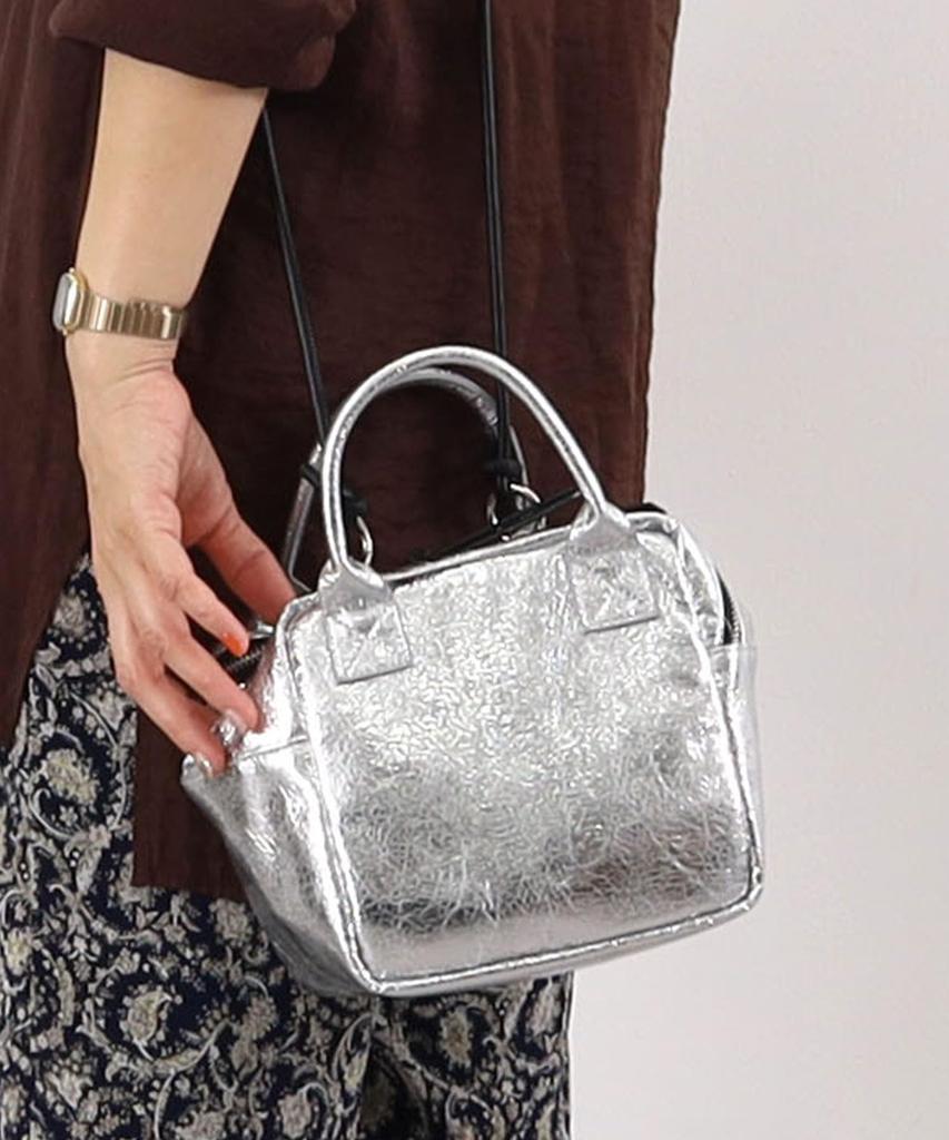 Handbag Cube Box Metallic 2WAY Bag for Silver [Cuko] Women, (906)