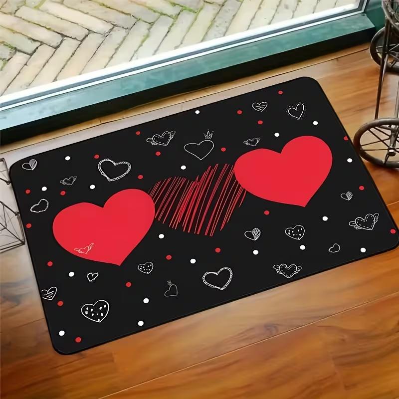 Multicolor Heart Plush Print Doormat Anti Slip Floor Mat Sweet Y2K Style Front Door Mat Indoor Entryway Rug