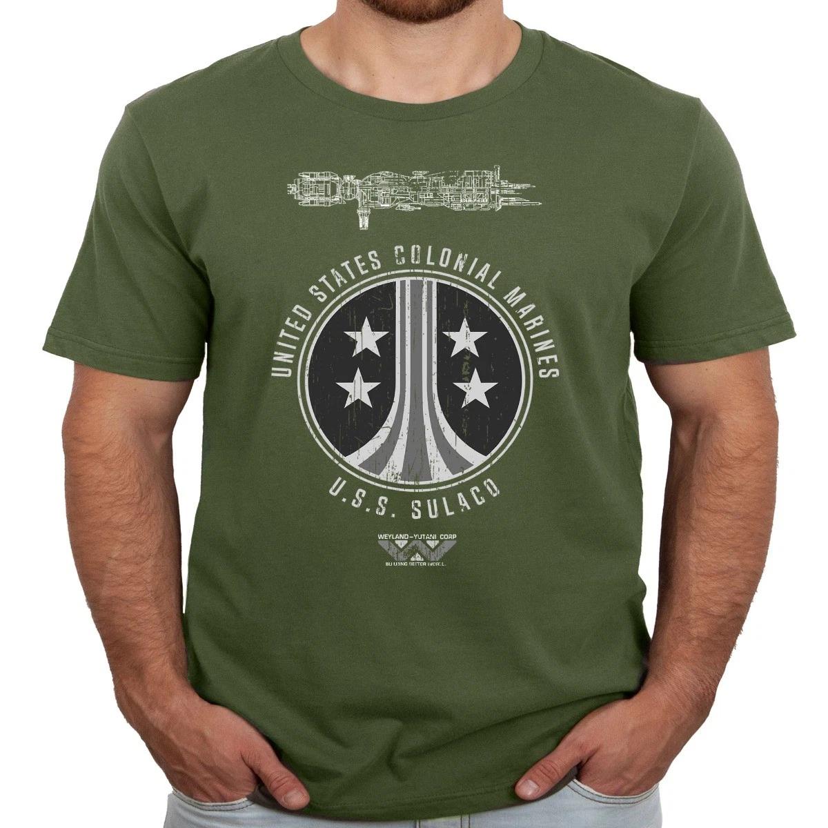 USS Sulaco Colonial Marines Black Logo Distressed Adult T-Shirt XL