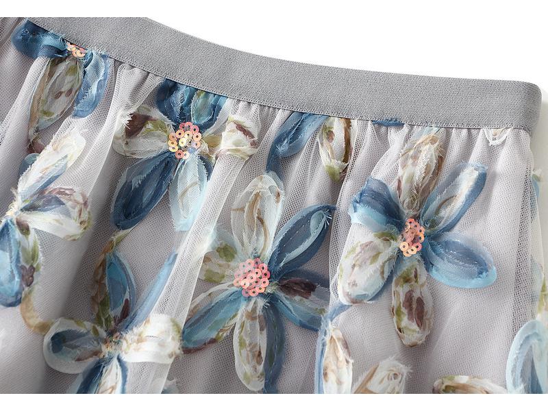 Printemps 2025 Jupe trapèze longue midi en tulle à paillettes - Jupe longue midi dissimulant les hanches