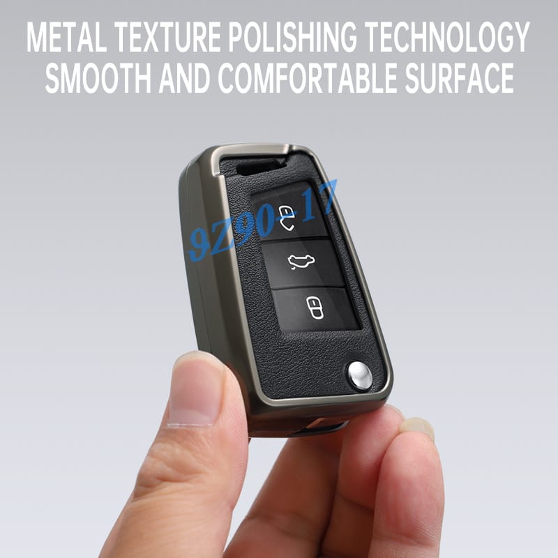 Metal Leather Car Key Fob Case Cover Keychain For Vw Tiguan Jetta Polo Seat Ateca Leon Skoda Kodiaq Superb Octavia Karoq
