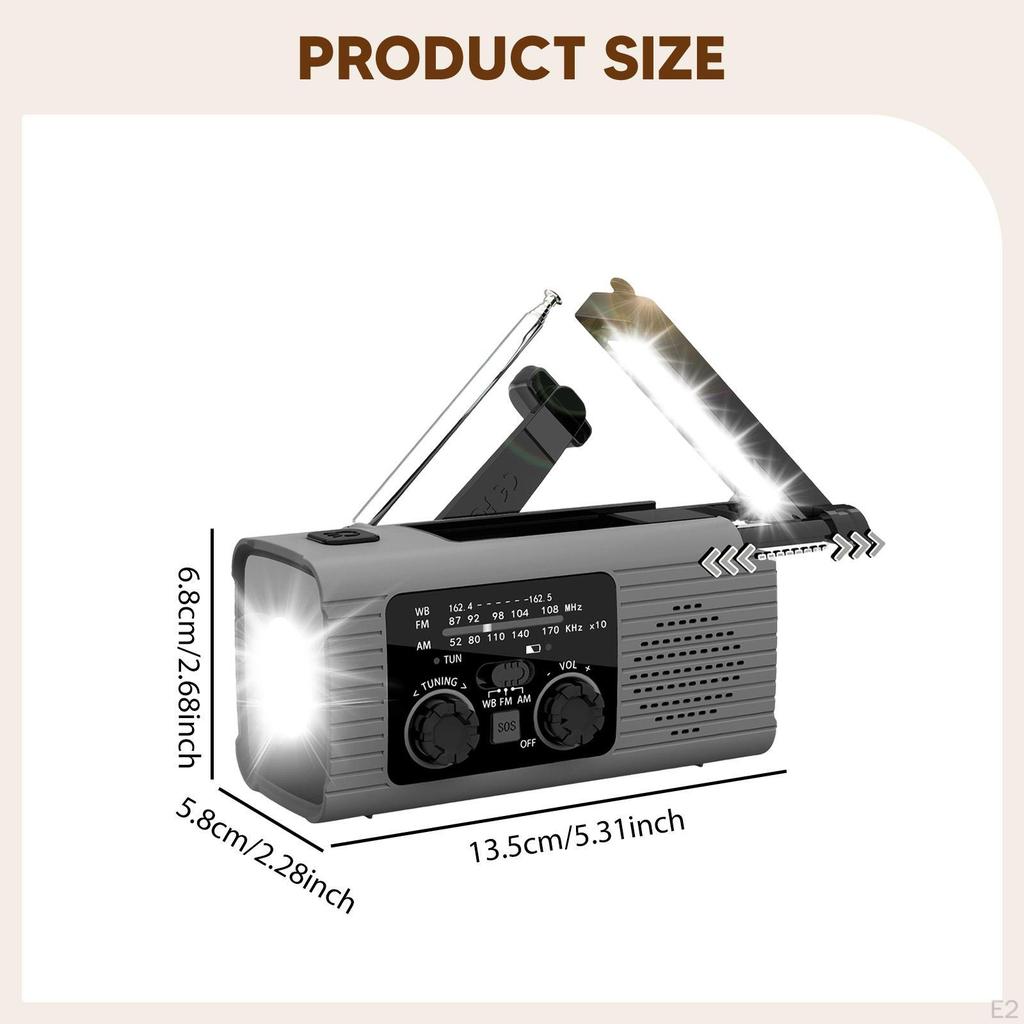 Emergency Radio Hand Crank with Headphone Jack Solar Power Compact Flashlight Weather for