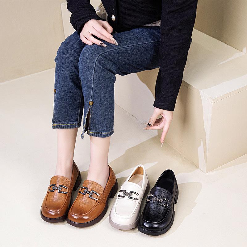 Popular thick-soled loafers, soft-soled shallow-mouth 2025 new comfortable rocking shoes, fashionable small leather shoes, work shoes