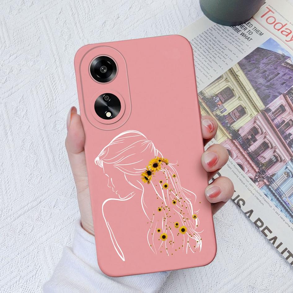 Casing For Oppo A35 A11 A1K A7 A15 A55 A1 A52 Phone Cover Elegant Sweet Girl Pattern Liquid Silicone Anti Slip Protective Advanced Shell For Oppo Capa