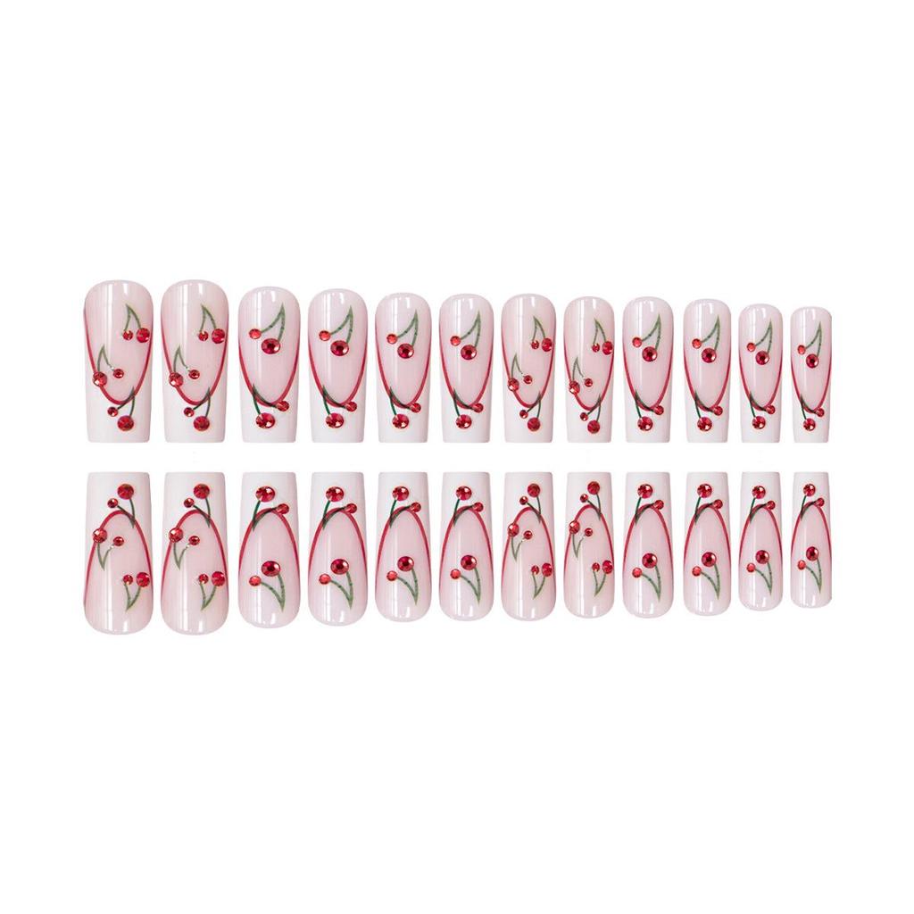 Cherry Flash Diamond French Tip Press-On Nails - Pure White Design