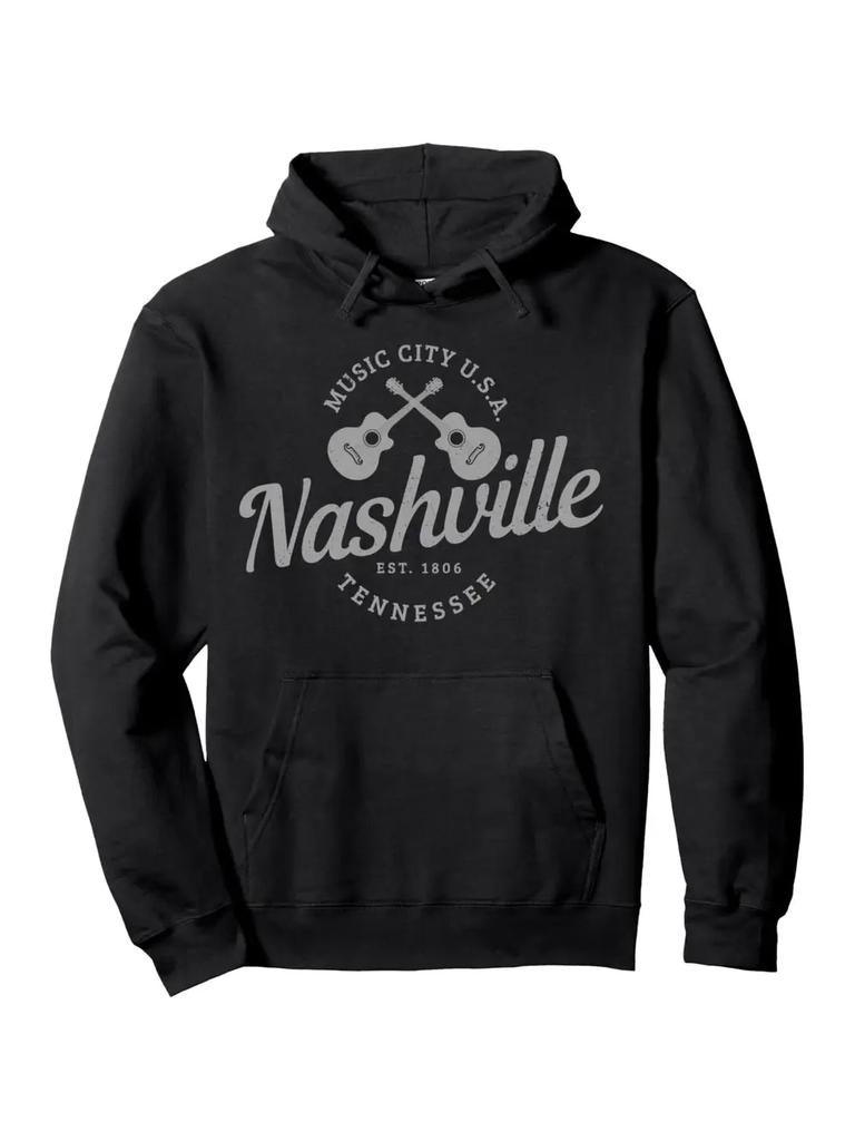 Music City USA Nashville Tennessee Country Music Hoodie - Black Pullover with Guitar Graphic