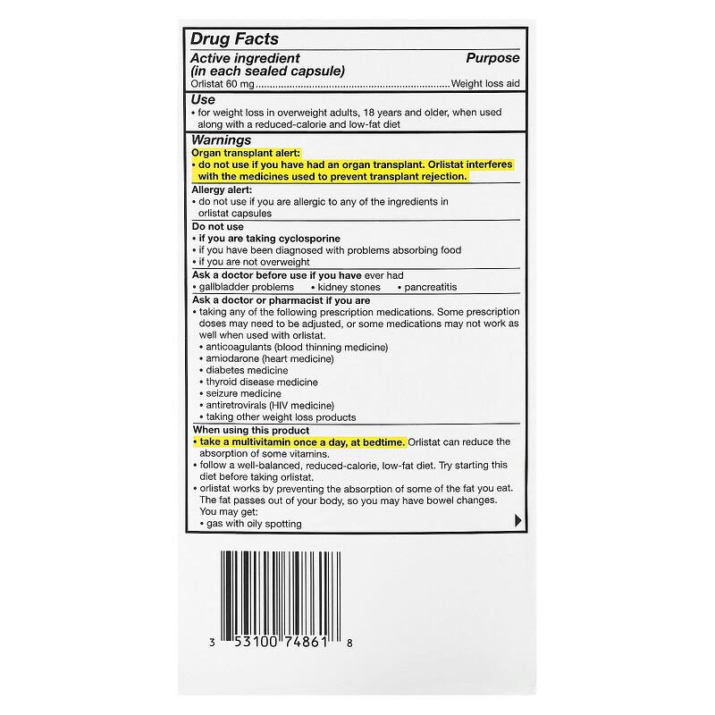 Orlistat, Weight Loss Aid, Starter Pack, 60 Mg, 60 Capsules