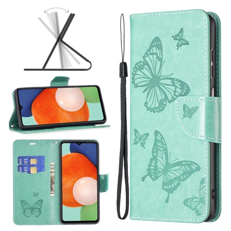

For Samsung Galaxy A13 4G Two Butterflies Embossing Leather Phone Case For Samsung Galaxy A13 4G зелёный