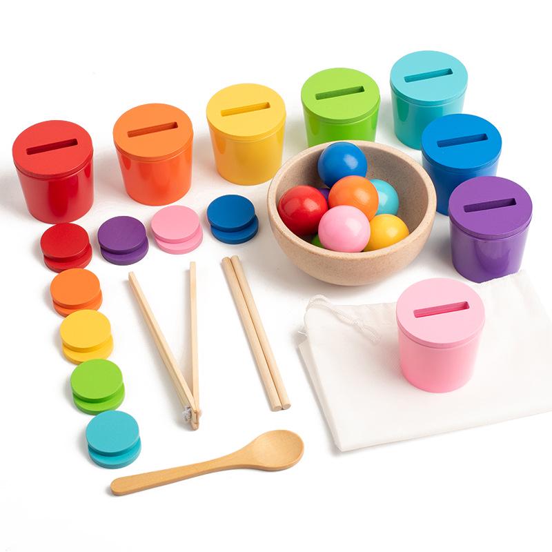 Montessori Wooden Color Sorting Cups - Educational Cognitive Training Toy