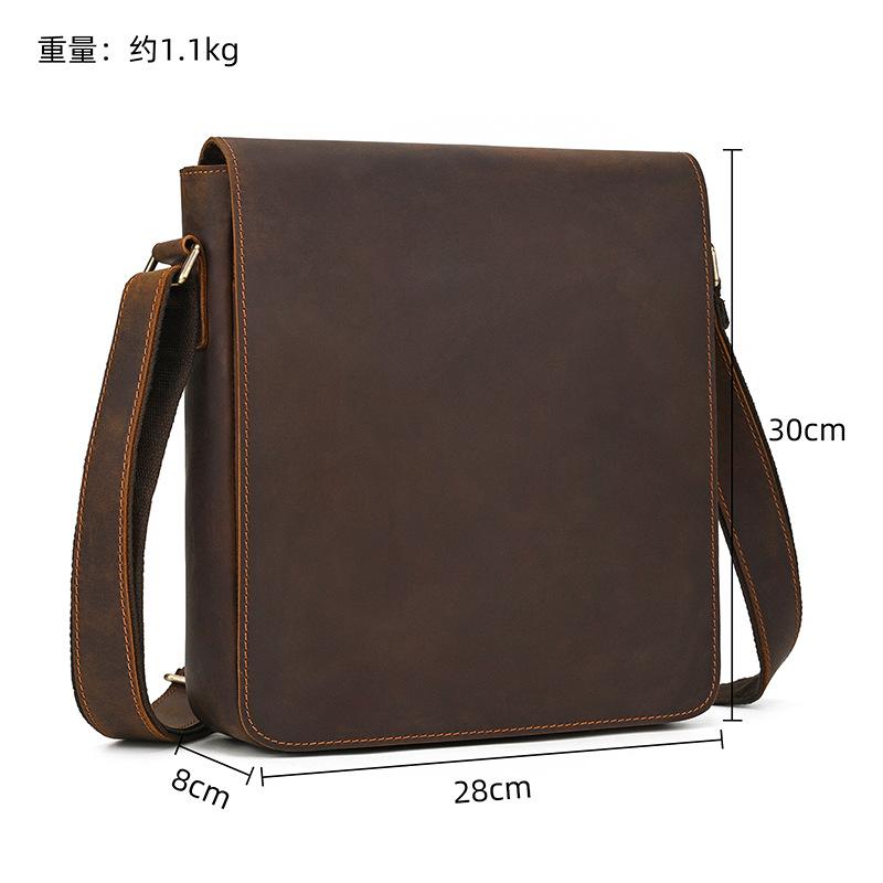 Men'S Genuine Leather Shoulder Bag Crazy Horse Leather Flip Briefcase First Layer Cowhide Casual Messenger Bag Going Out Retro Men'S Bag