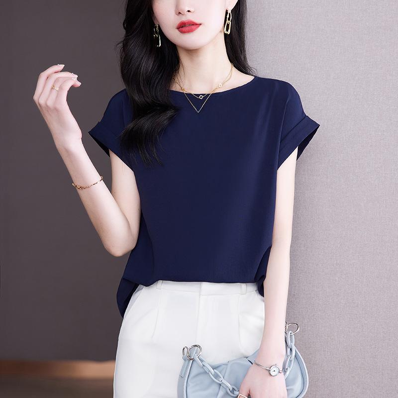 Ice Silk Short Sleeved Women's Spring Summer Tops Look Slim Short Loose Chic Casual Trendy for Women T-Shirts Women’s