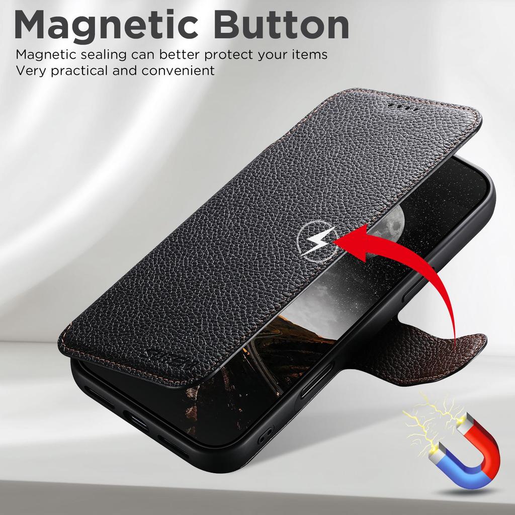 iPhone 17 Pro Flip Card Slot Magnetic Wireless Charging Stand Case - Color Block Leather