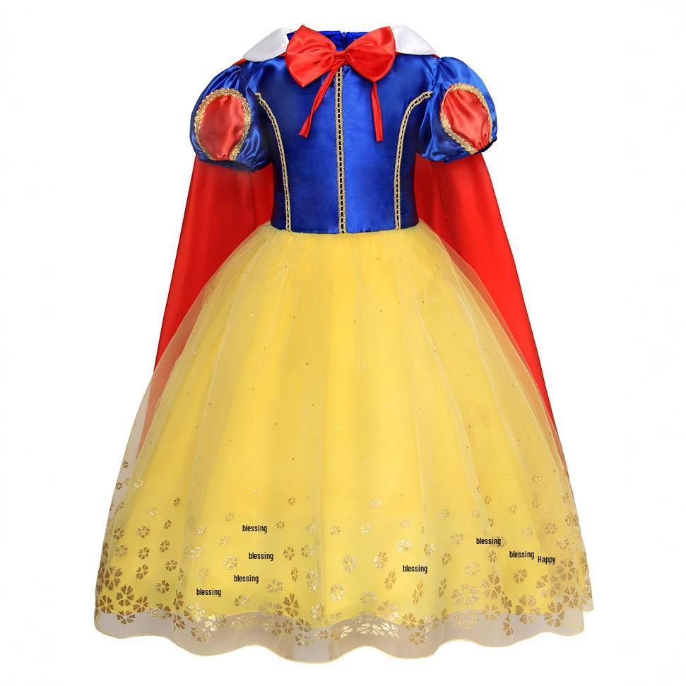 Snow White Halloween Cape & Bow Cosplay Costume - Cute Princess Party Dress