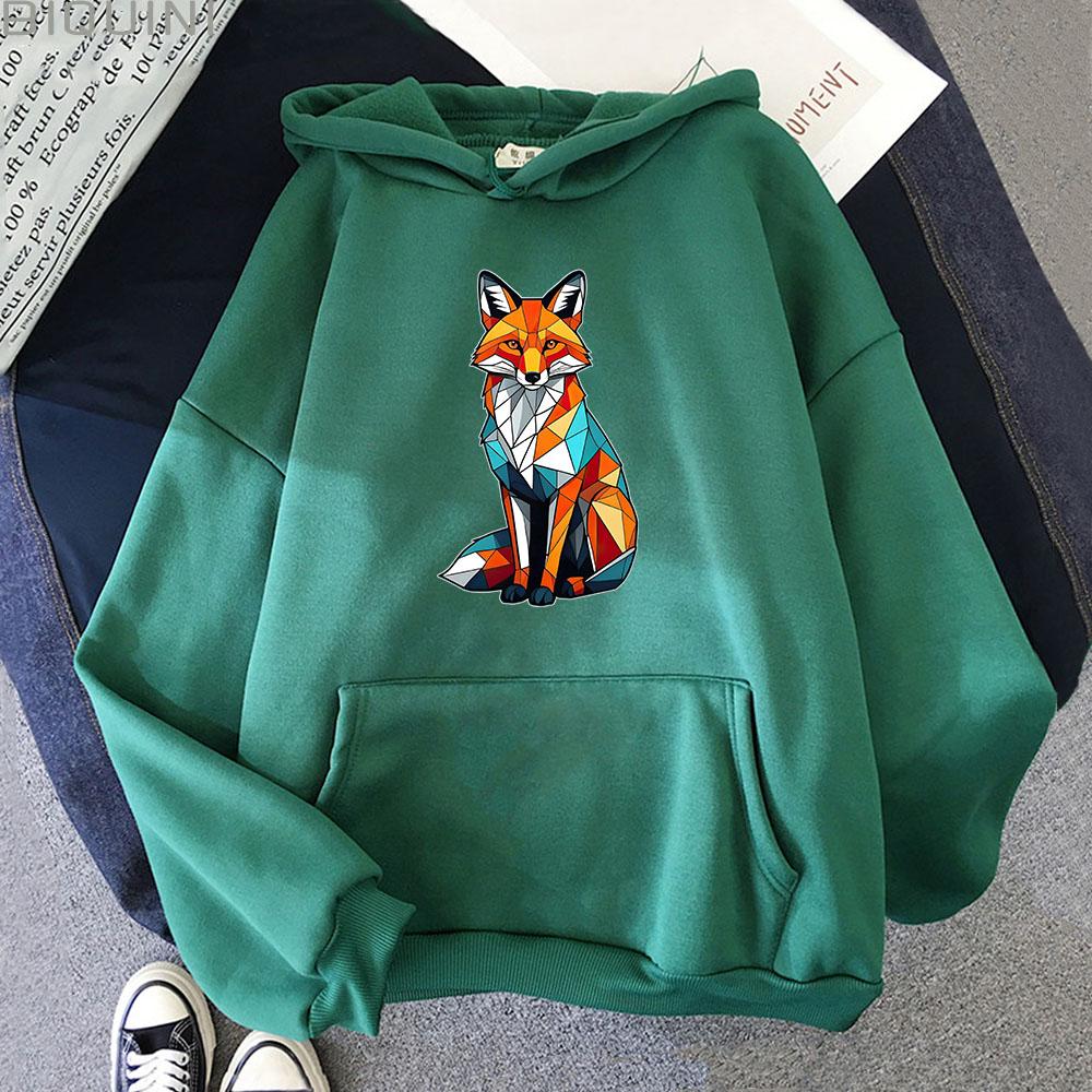 Rainbow Fox Printed Hoodie Cartoon Print Velvet Casual Long Sleeved Sweatshirt Men Women Clothing Moletom Fashionable Clothing