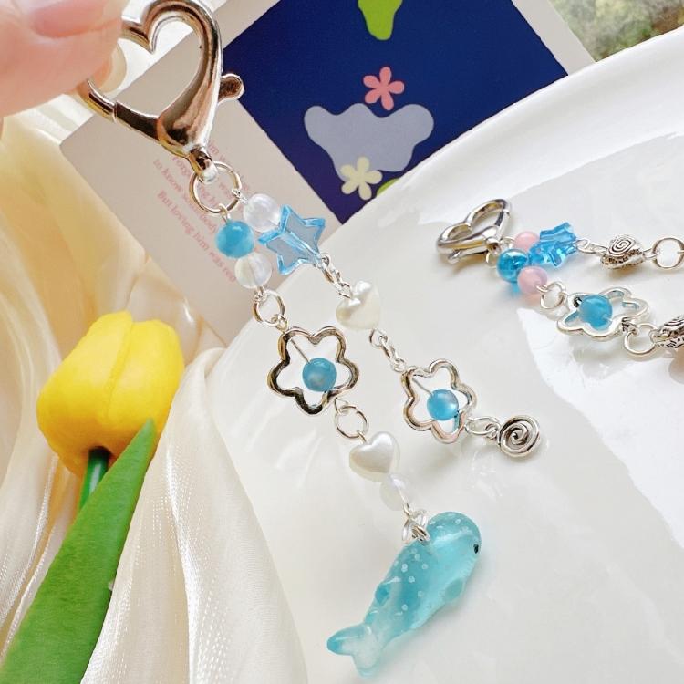 Whale Pendant Beaded Keychain Ocean Animal Keyring Mobile Phone Accessories Fashionable Cellphone Lanyard Decoration