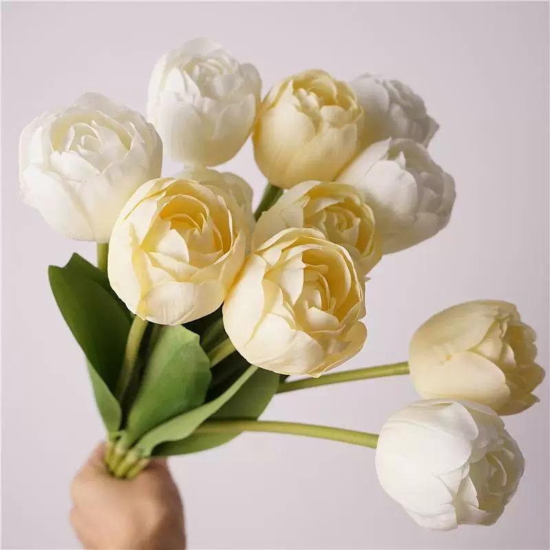 45cm White Artificial Camellia Bouquet 3Pcs Yellow Real Touch Faux Flowers for Home Decor Wedding DIY Floral Arrangements
