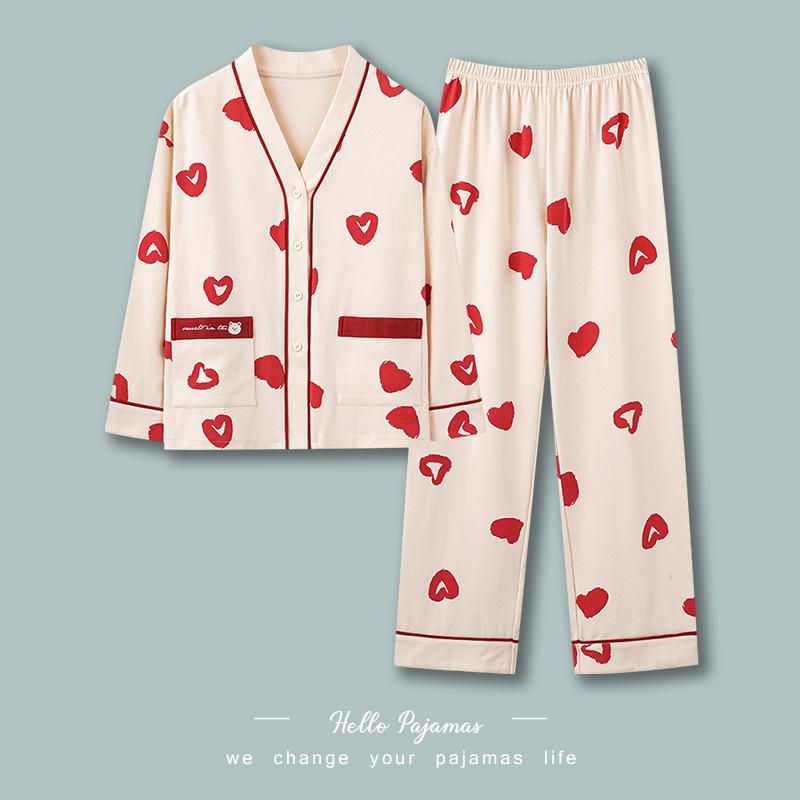 

Пижамы женские из чистого хлопка, комплект домашней одежды с длинными рукавами