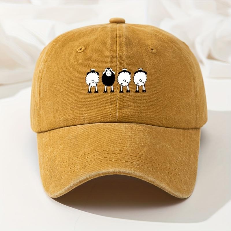 Cartoon Sheep Print Baseball Cap Retro Washed Casual Hat Adjustable High Quality Dad Truck Fishing Hat for Men and Women
