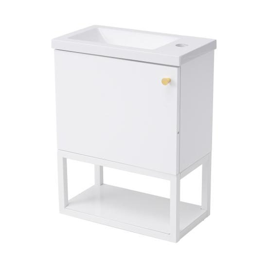 Bathroom Sink Cabinet Open Shelf Golden Handle Modern Green White Easy Assembly Solid MDF Lavatory Wall Mount Basin Vanity Cabinet