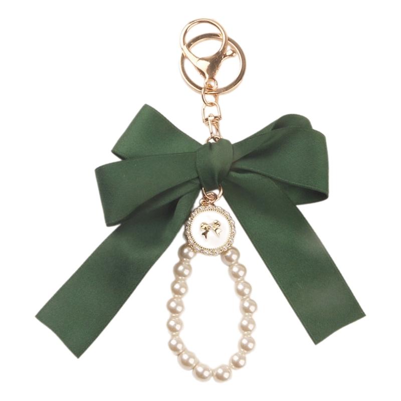 Elegant Pearl Chain Keychain with Large Ribbon Bowknot Pendant Stylish Keychain for Women and Girls Bag Decoration
