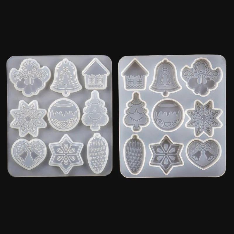 DIY Resin Crystal Molds Christmas Cookie Snowflake Reindeer Pendant Keychain Tag Decoration Silicone Mould Set