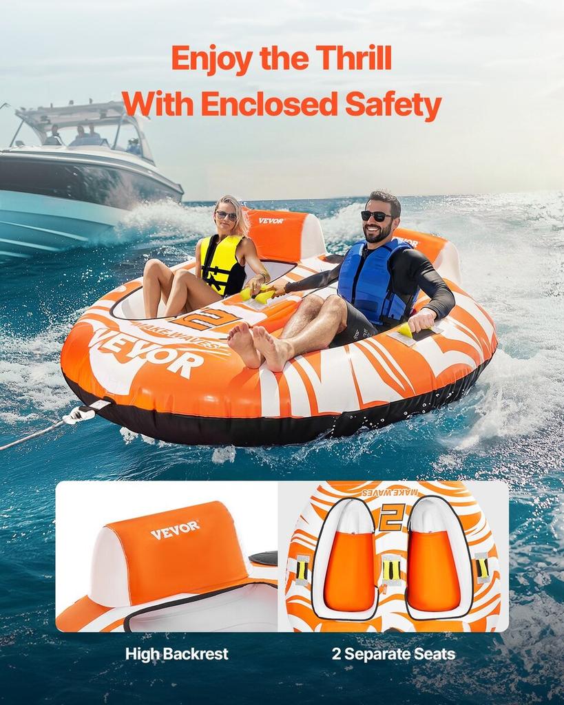 Towable Tubes for Boating 2-Person Inflatable Boat Towable with 2 Cockpits