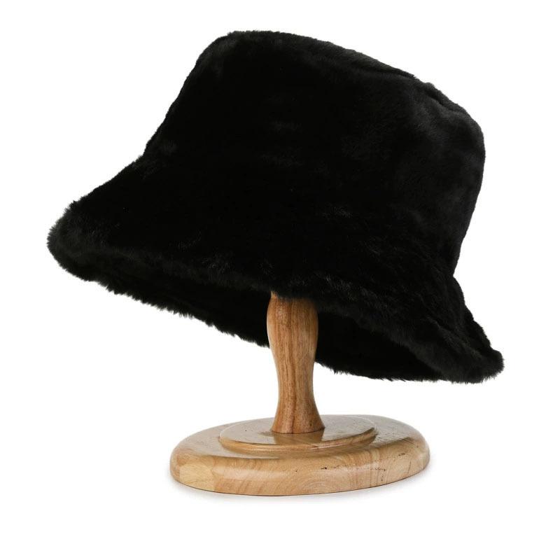 

Winter Warm Faux Fur Bucket Hat Women Soft Plush Panama Hat Ladies Cozy Thick Fisherman Cap Trendy Street Style Bonnets чорний