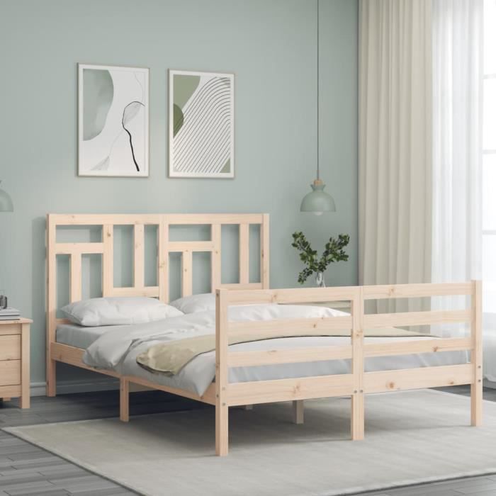 VidaXL Cadre de lit avec tête de lit 140x200 cm bois massif 3194961