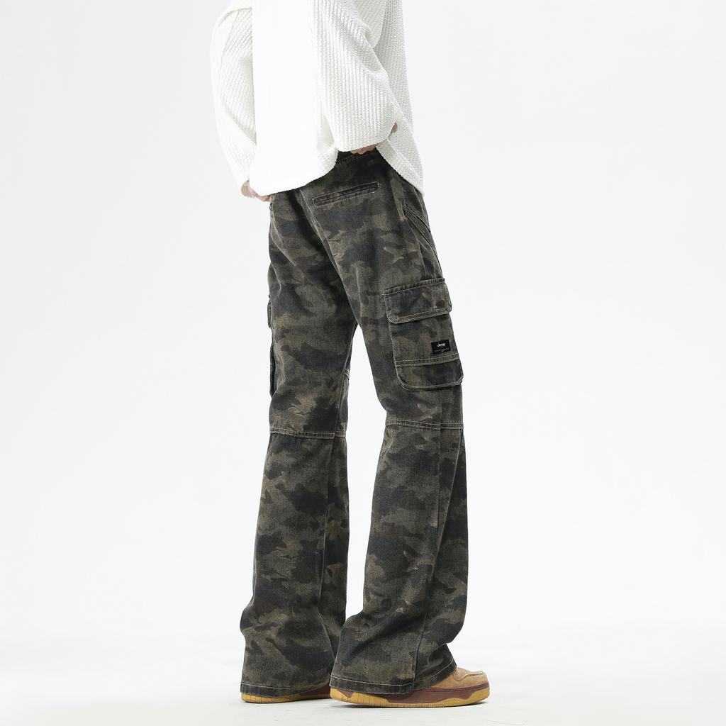 Jeep Wrangler Casual Series American High Street Retro Wash Multi-Pocket Patchwork Design Cargo Micro-Flare Camouflage Pants Unisex Pants P85GMWN989H1