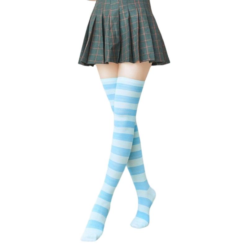 Oberschenkelhohe Socken für Damen Mädchen Lange Kniestrümpfe Bunte Streifensocken Über das Knie Strumpfwaren Socke Polyester Strumpf