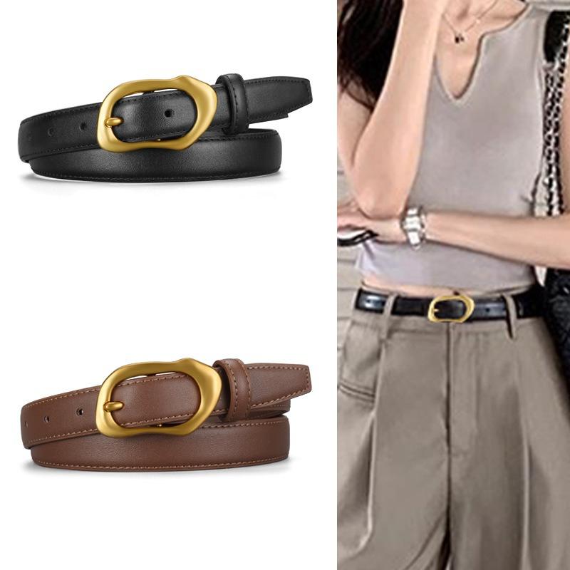 Women's Alloy Buckle Belt Versatile Leather Belt Simple Design Summer Dress Belt European American Dress Accessory