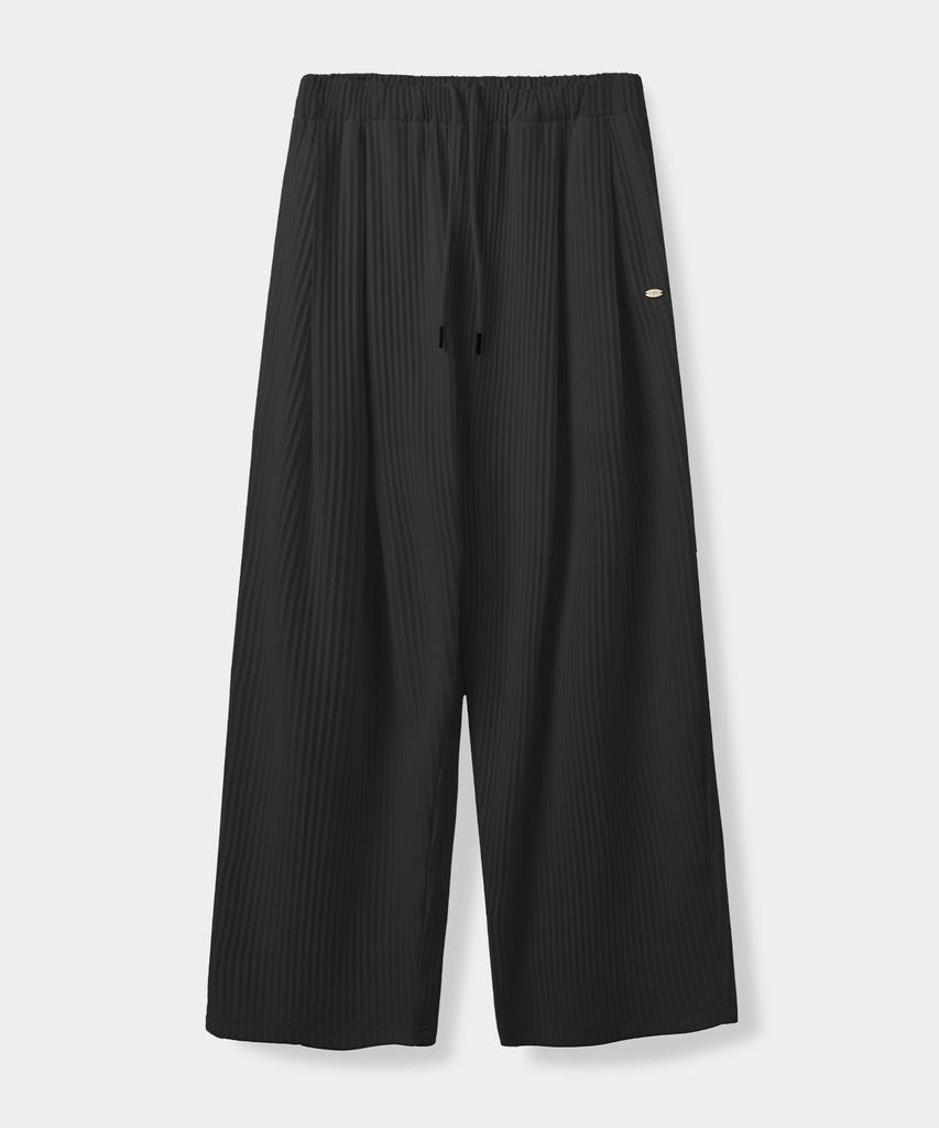 Yujen Double-Pleated Wide Pleated Elastic Waist Pants_Black