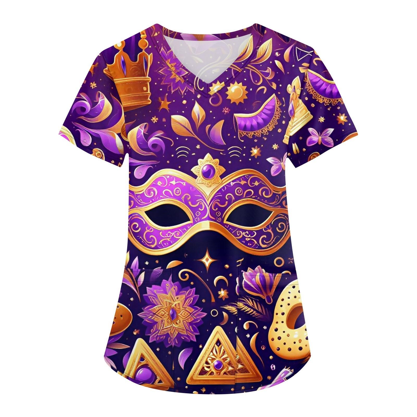 

Плюс Размер Печатный Рабочий Униформа Топы Для Женщин Крест V-образный Вырез Карнавальный Принт Короткий Рукав Забавные Футболки Рабочая Одежда Футболка С Карманами XXXXXL фиолетовый