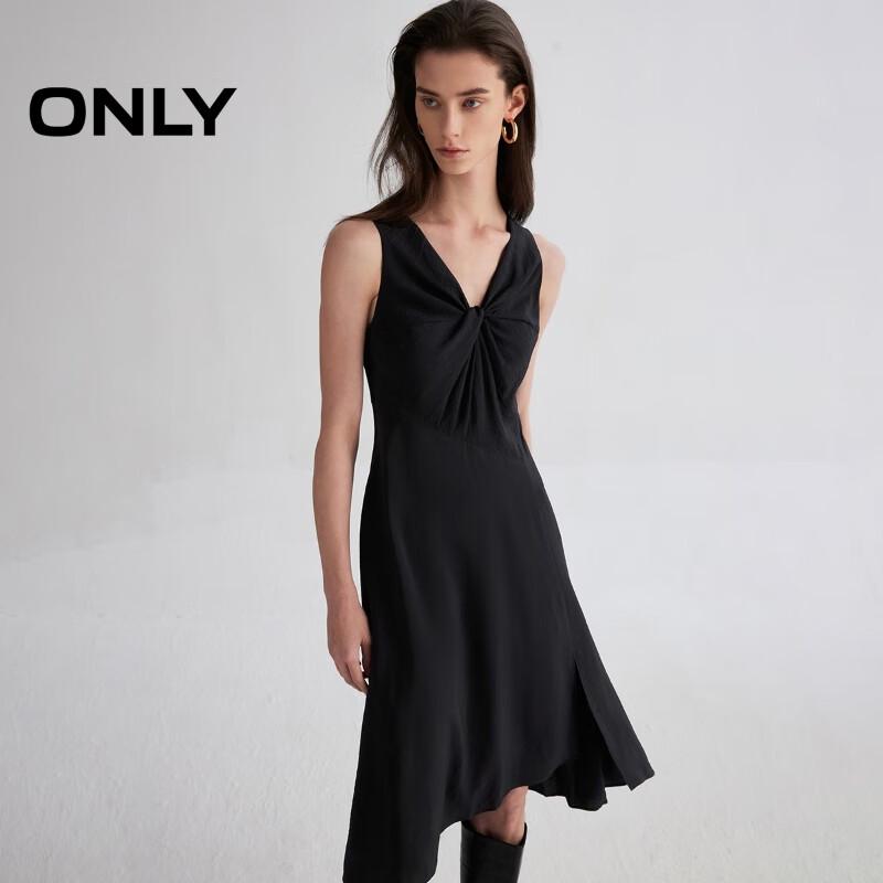 ONLY 2025 Spring Elegant Solid Color Knot V-Neck Slit Midi Dress