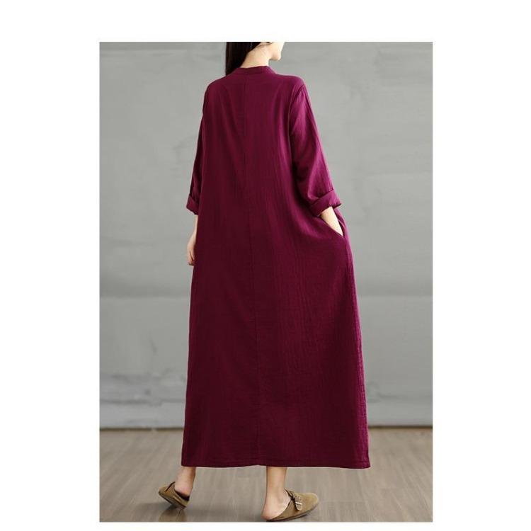 Autumn Long Sleeve Maxi Dress Cotton Loose Casual Plus Size Women Oversize Long Dress