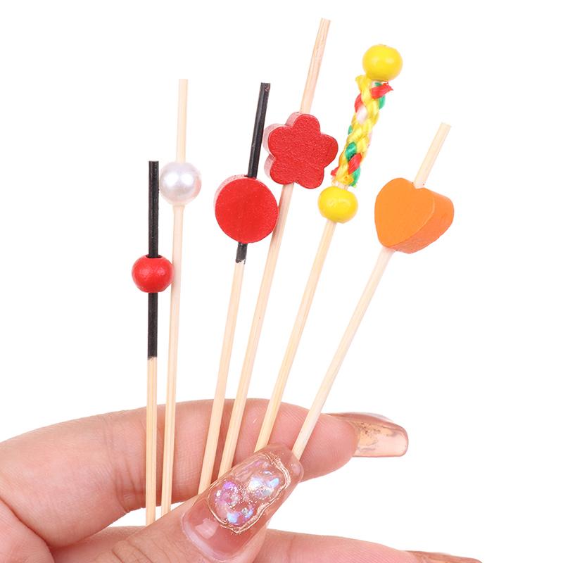 100 Stück 12 cm Herz Bambusspieß Buffet Cupcake Obstgabel Party Dessert Salatspieß Cocktailspieß für Hochzeitsdeko