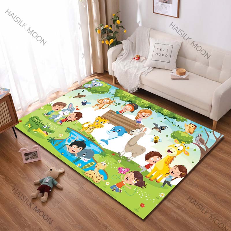 1PC Cartoon Zoo Printing Carpet Rug for Living Room Bedroom Sofa Doormat Decor Kids Play Home Area Rug Non-slip Floor Mat Gift