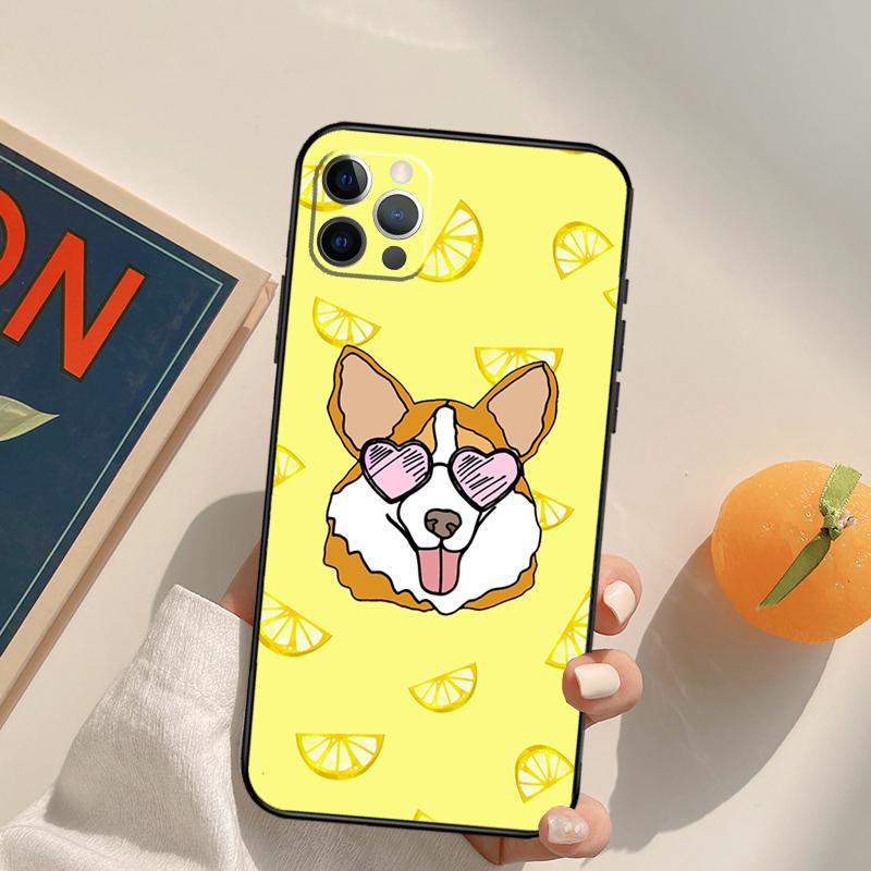 Cartoon Corgi Funda Case For iPhone 16 Pro Max 14 11 12 13 15 Pro Max Mini XR 16e 15 16 Plus Phone Cover