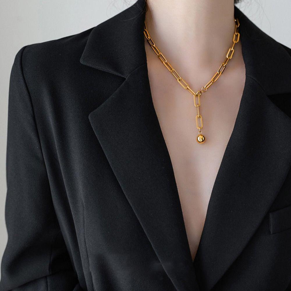 Gold Metal Choker Necklace Adjustable Sweater Chain Necklace Clavicle Chain Necklace  Girl Gift