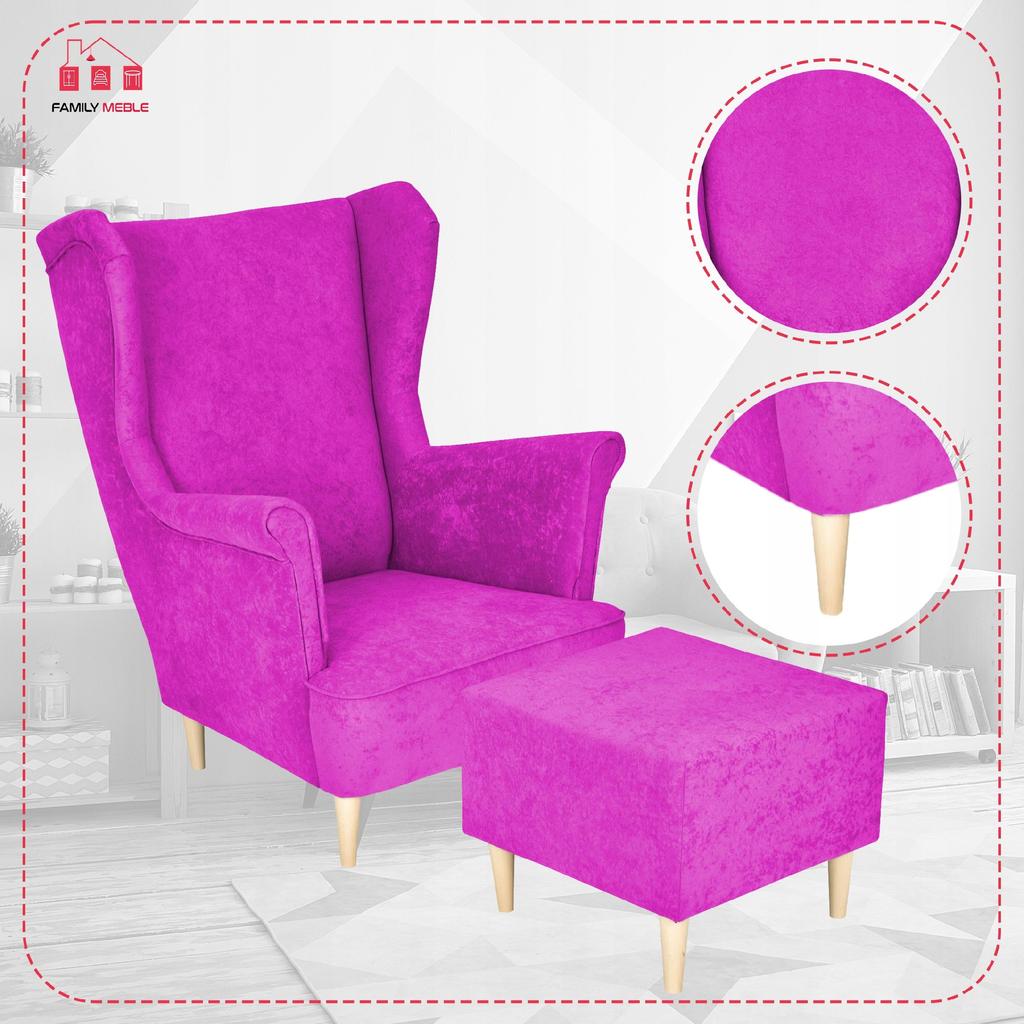 Ohrensessel MAX mit Hocker skandinavisch Family Meble fuchsia rosa