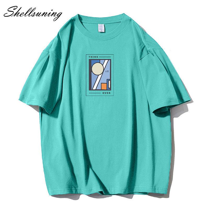 Shellsuning Oversized bavlněná trička s grafikou Muži Léto Měkké Trička s krátkým rukávem Dámská Móda Univerzální pulovry Dámské