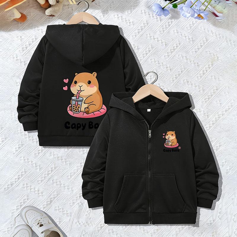 Fashion Sweatshirts Zip Up Hoodie Capybara Jacket for Boys Girls Zipper Spring and Autumn Trendy Graphic Cartoon Hoodies Kids